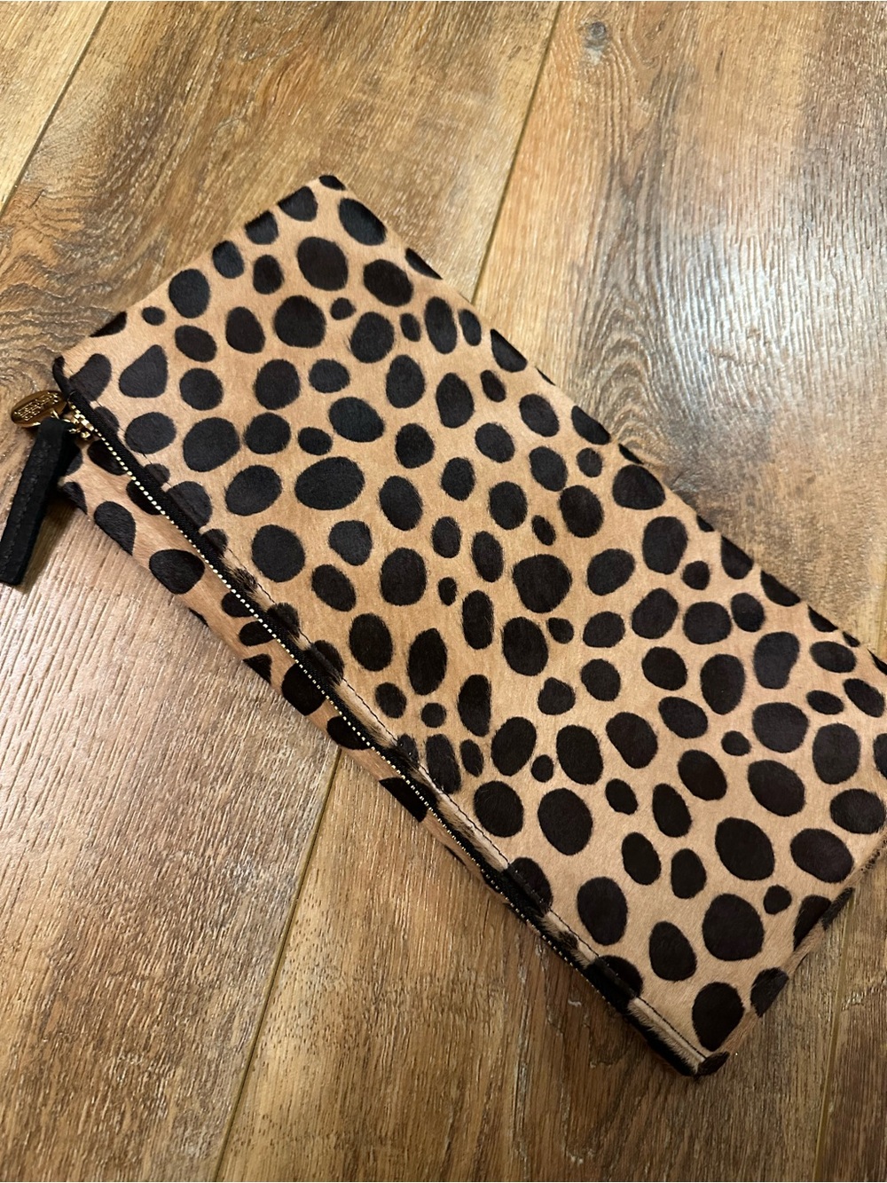 Clare Vivier Leopard Print Zip Wallet Clutch - Tan and Black